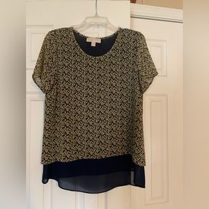 Michael Kors georgette 2 layer short sleeved top blue & yellow sizeMedium